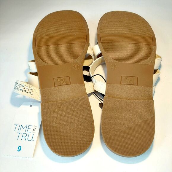 NWT Time & Tru Cream Strappy Bling Memory Foam Flat Sandals w/ Crystals Sz 9 - Picture 5 of 7